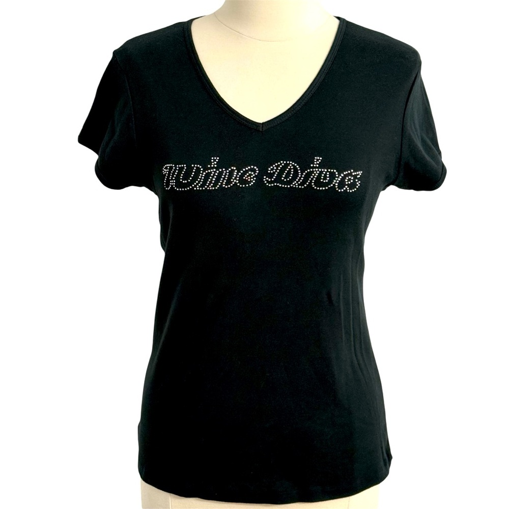 Bella Women's Embellished Rhinestone Wine Diva Graphic T-Shirt, Black, Size‎ XL